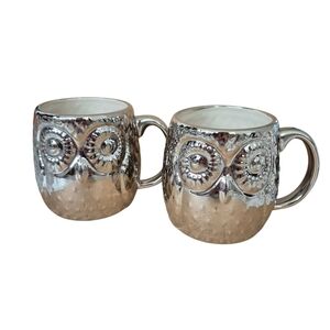 Two West Elm Silver Owl Mugs Large Size